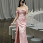 Baby Blue A Line Off the Shoulder Sequin Satin Long Prom Dress Graduation Prom Dress SH2452