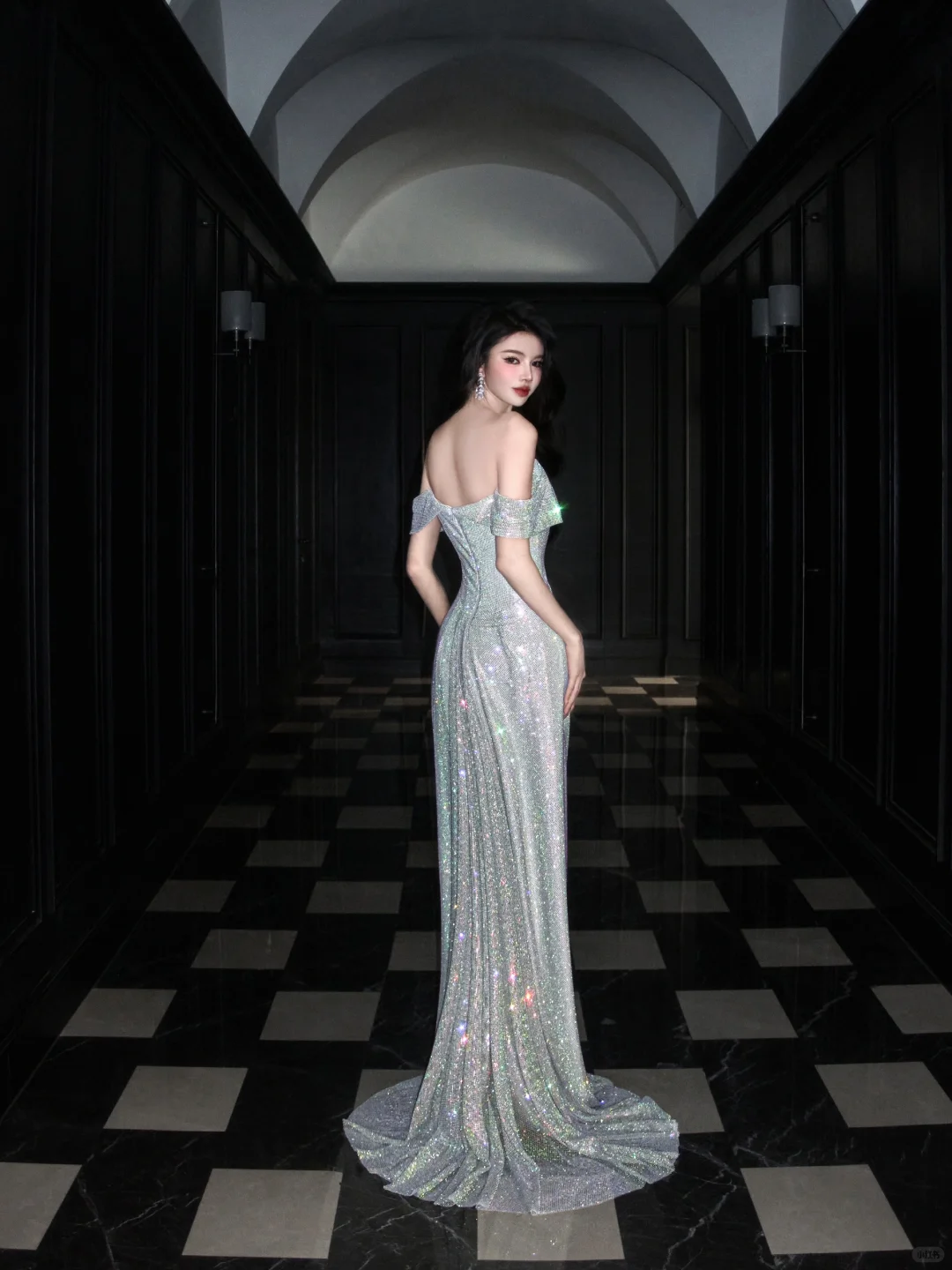 Shiny Mermaid Off the Shoulder Silver Sequin Long Evening Dress Ball Gown SH3489
