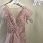 Classic Pink A Line V Neck Beaded Tulle Long Party Dress Prom Dress Formal Dress SH3850
