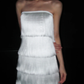 Flowy A Line Strapless Layered Tassel White Satin Long Wedding Dress SH5965