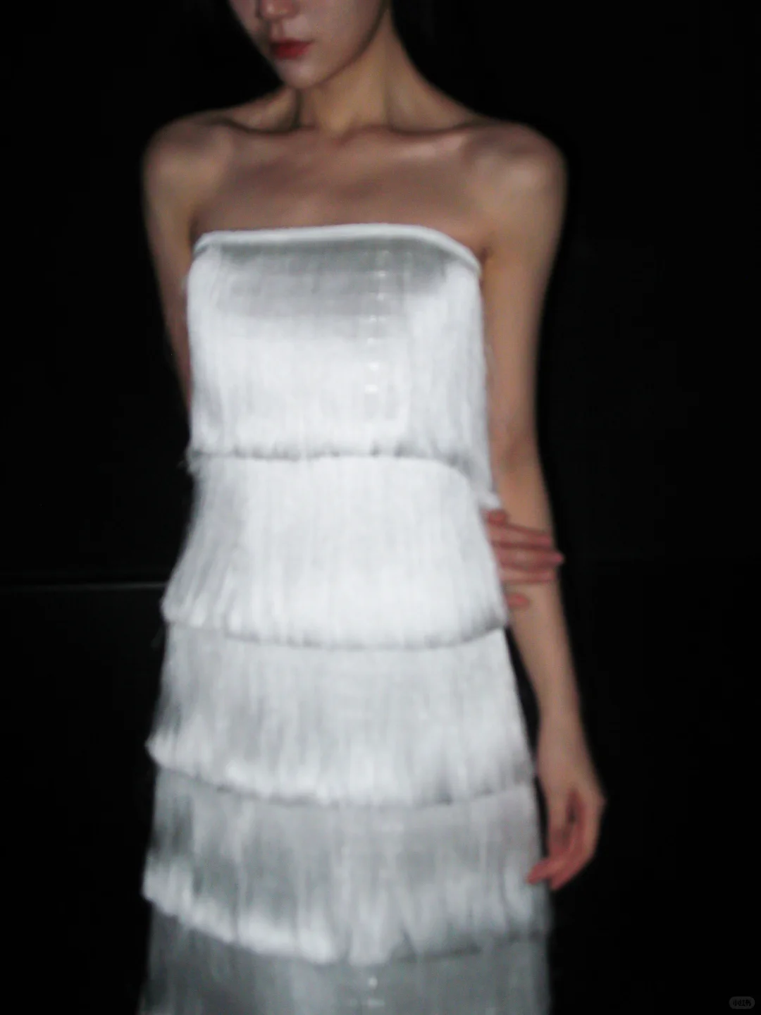 Flowy A Line Strapless Layered Tassel White Satin Long Wedding Dress SH5965