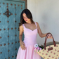 Princess Pink A Line Spaghetti Strap Simple Satin Prom Dress Vacation Dress SH6254