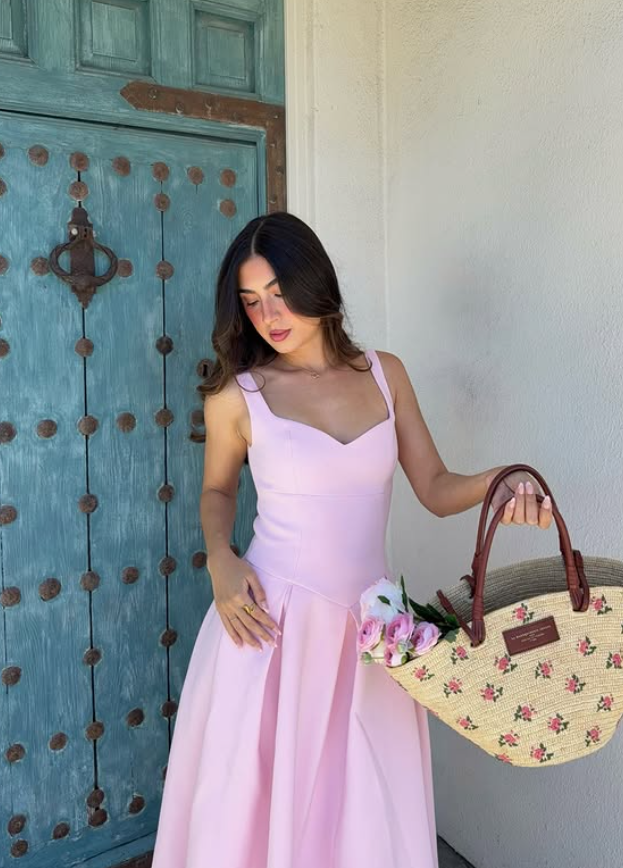 Princess Pink A Line Spaghetti Strap Simple Satin Prom Dress Vacation Dress SH6254