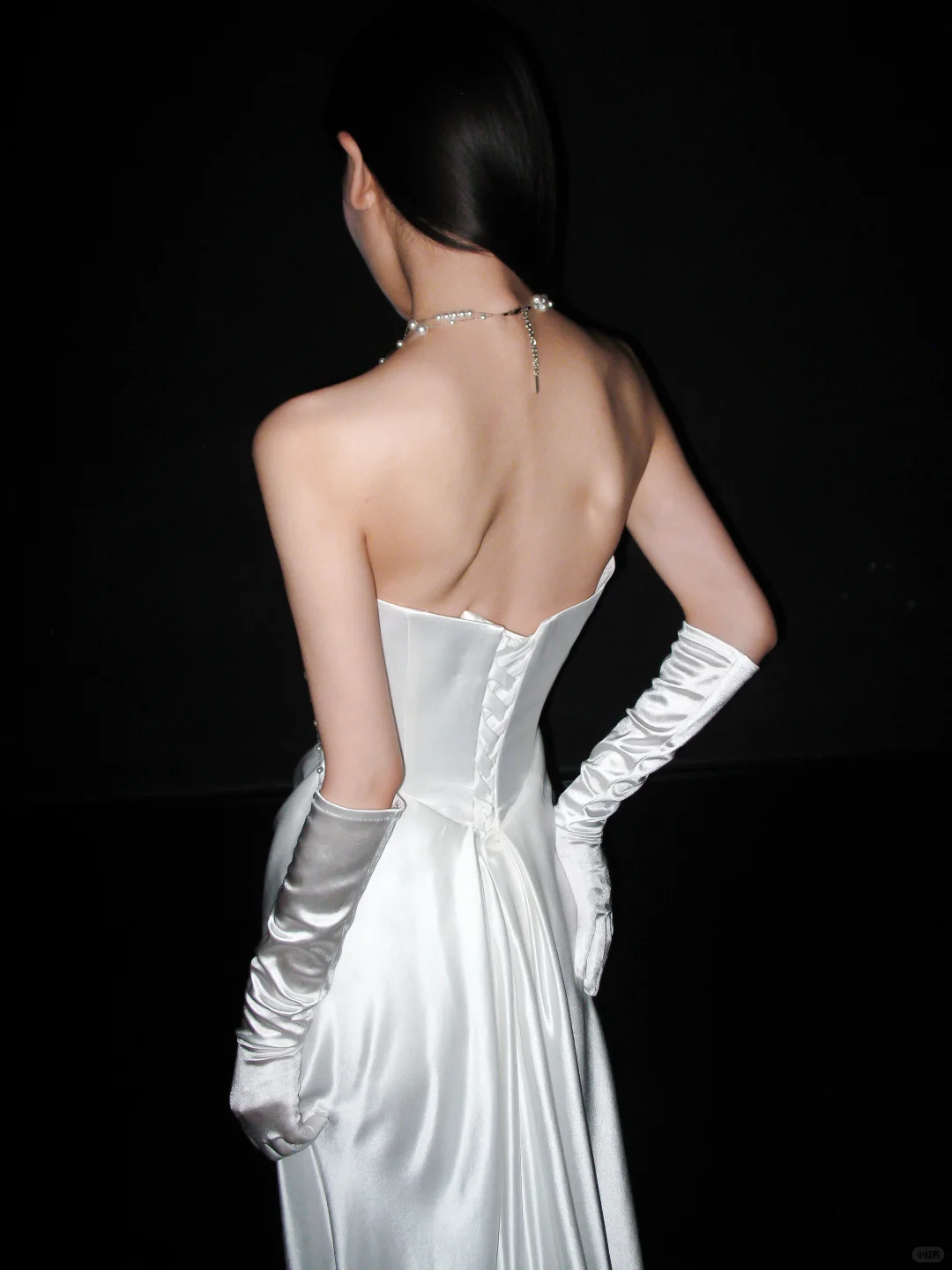 Chic Sheath Strapless White Corset Satin Long Wedding Dress SH8904