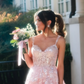 Elegant A Line Off the Shoulder Tiered Sequin Light Pink Tulle Prom Dress Evening Dress SH2385