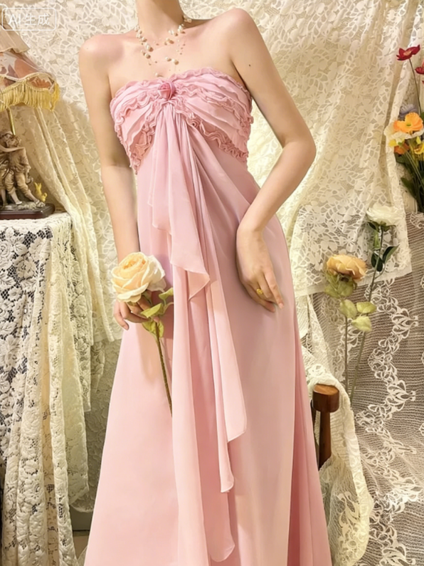 Gentle Blue A Line One Shoulder Ruffle Chiffon Long Prom Dresses SH4631