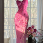 Dreamy Pink Ombre Sheath Floral Beaded Chiffon Long Prom Dress Graduation Prom Dress SH5348
