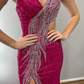Hot Pink Sheath Straps Shiny Beaded Sequin Tulle Long Prom Dress Evening Dress SH6781