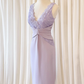 Lilac Elegant Sheath V Neck Lace Satin Short Prom Dress Hoco Dress SH5513