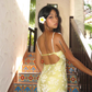 Cute Yellow A Line Spaghetti Strap Print Floral Satin Prom Dress Wedding Guest Dress SH4388