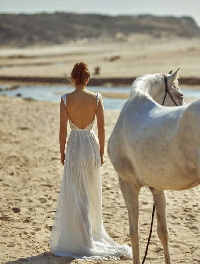 Elegant A Line Spaghetti Strap White Tulle Prom Dress Wedding Dress with Slit SH4660