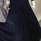 Navy Blue A Line Long Sleeve Tulle Prom Dress Evening Dress SH5131