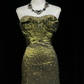Retro Green Mermaid Strapless Beaded Pleated Satin Prom Dress Evening Dress SH3331