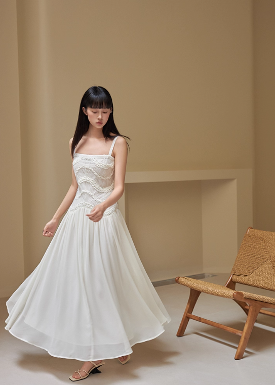 Simple A Line Spaghetti Strap Light Apricot Lace Chiffon Party Dress Outfits SH4728