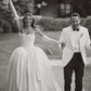 Dazzling Ball Gown Strapless Exquisite Beaded White Satin Long Train Wedding Dress SH6190