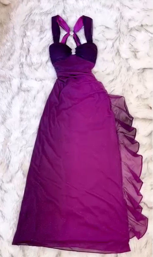 Charming Straps Ombre Grape Backless Long Chiffon Prom Dress Evening Dress SH1146