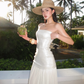 Romantic A Line Strapless White Sequin Chiffon Long Party Dress Evening Dress SH2914