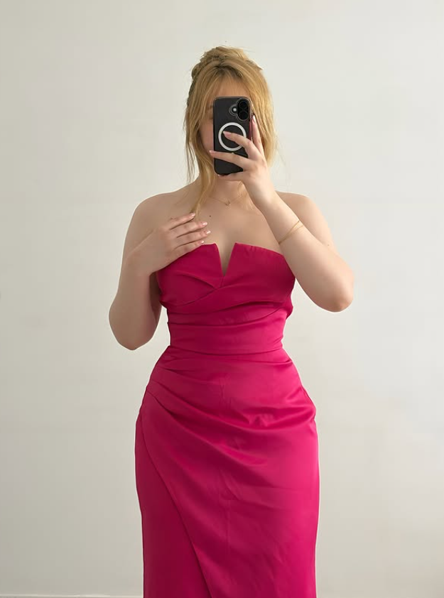 Sweety Hot Pink Sheath Strapless Satin Prom Dress Evening Dress SH6878