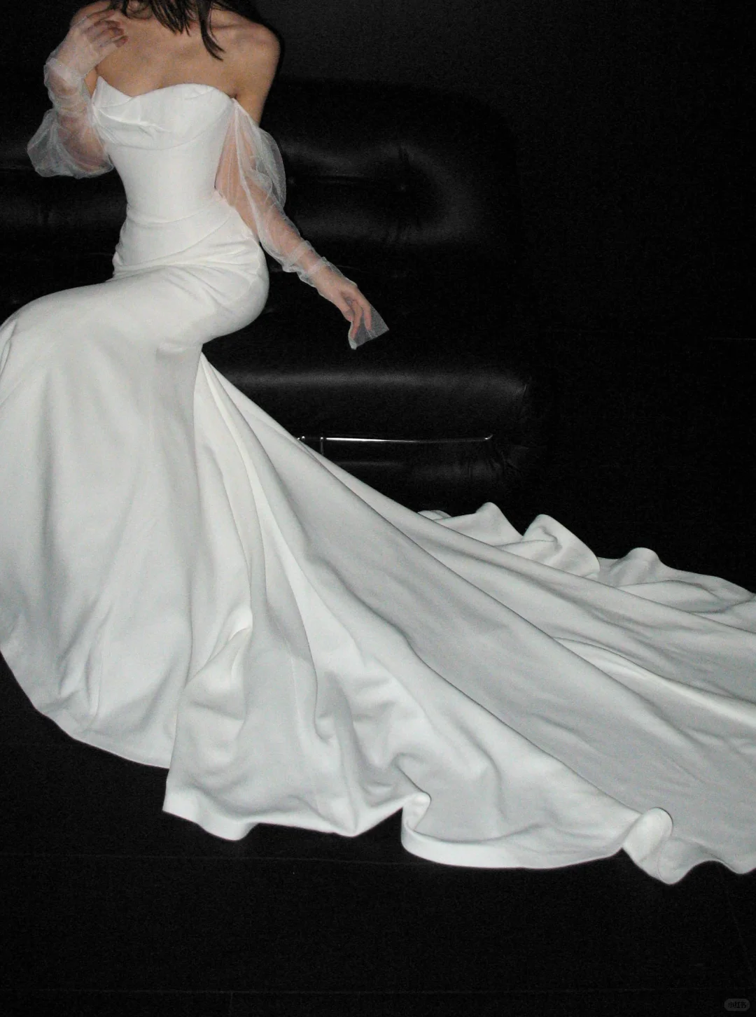 Sexy Mermaid Long Sleeve White Satin Tulle Long Sweep Wedding Dress SH4717