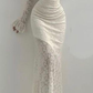 Romantic Mermaid Long Sleeve Ivory Lace Prom Dress Evening Dress SH7078