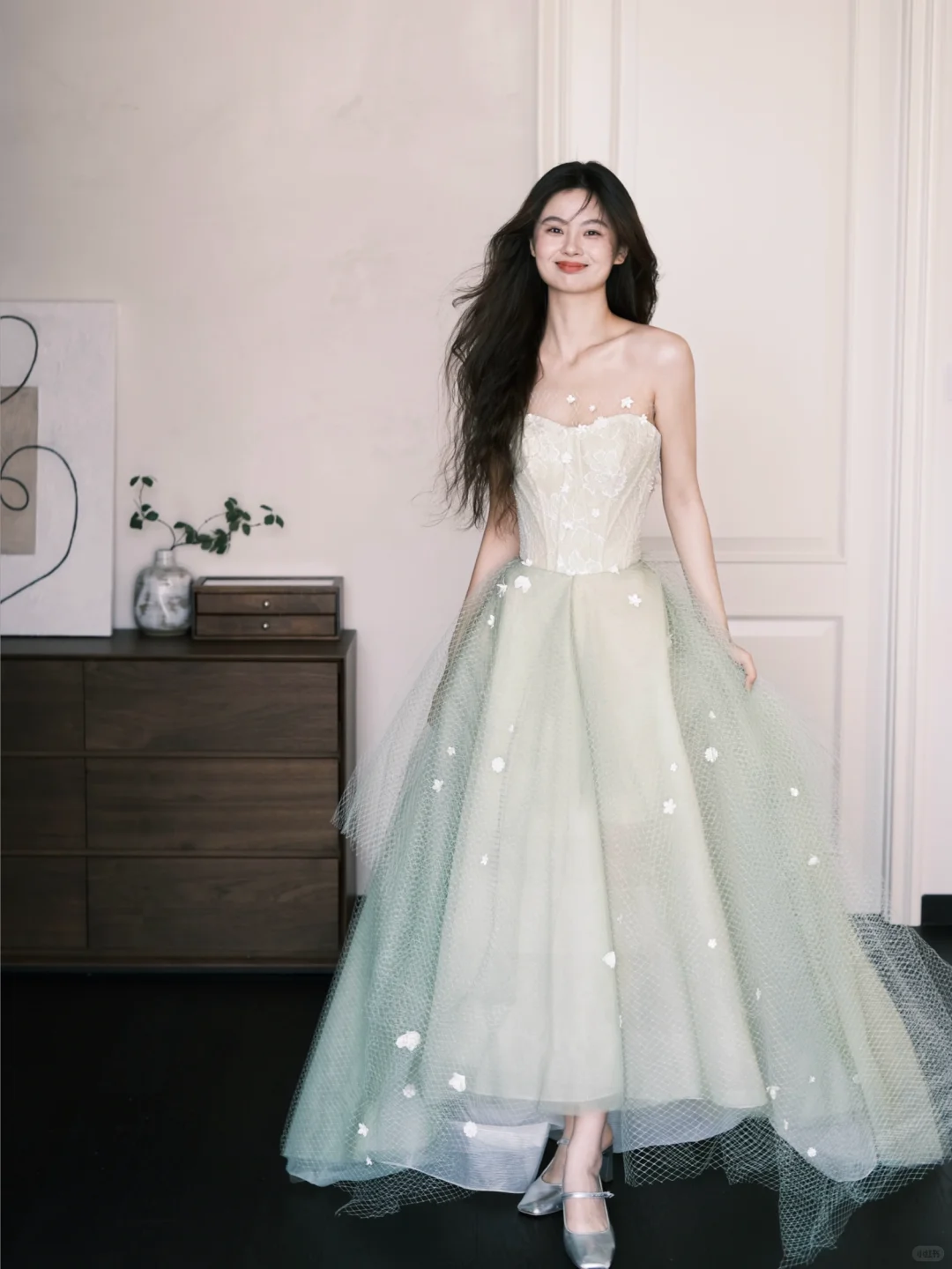 Classy A Line Sweetheart Neck Floral Green Tulle Prom Dress Party Dresses SH4595