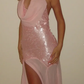 Sexy A Line Halter Pink Chiffon Sequin Backless Long Prom Dress Evening Dress SH5328