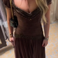 Dark Brown A Line Short Sleeve Beaded Chiffon Long Prom Dress Evening Dress SH4623