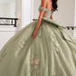 Sweety Green Ball Gown Applique Sequin Tulle Satin Long Prom Dress Quinceanera Dress SH5168