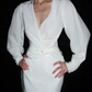 Simple Elegant Sheath V Neck Long Sleeve White Satin Wedding Dress SH6671
