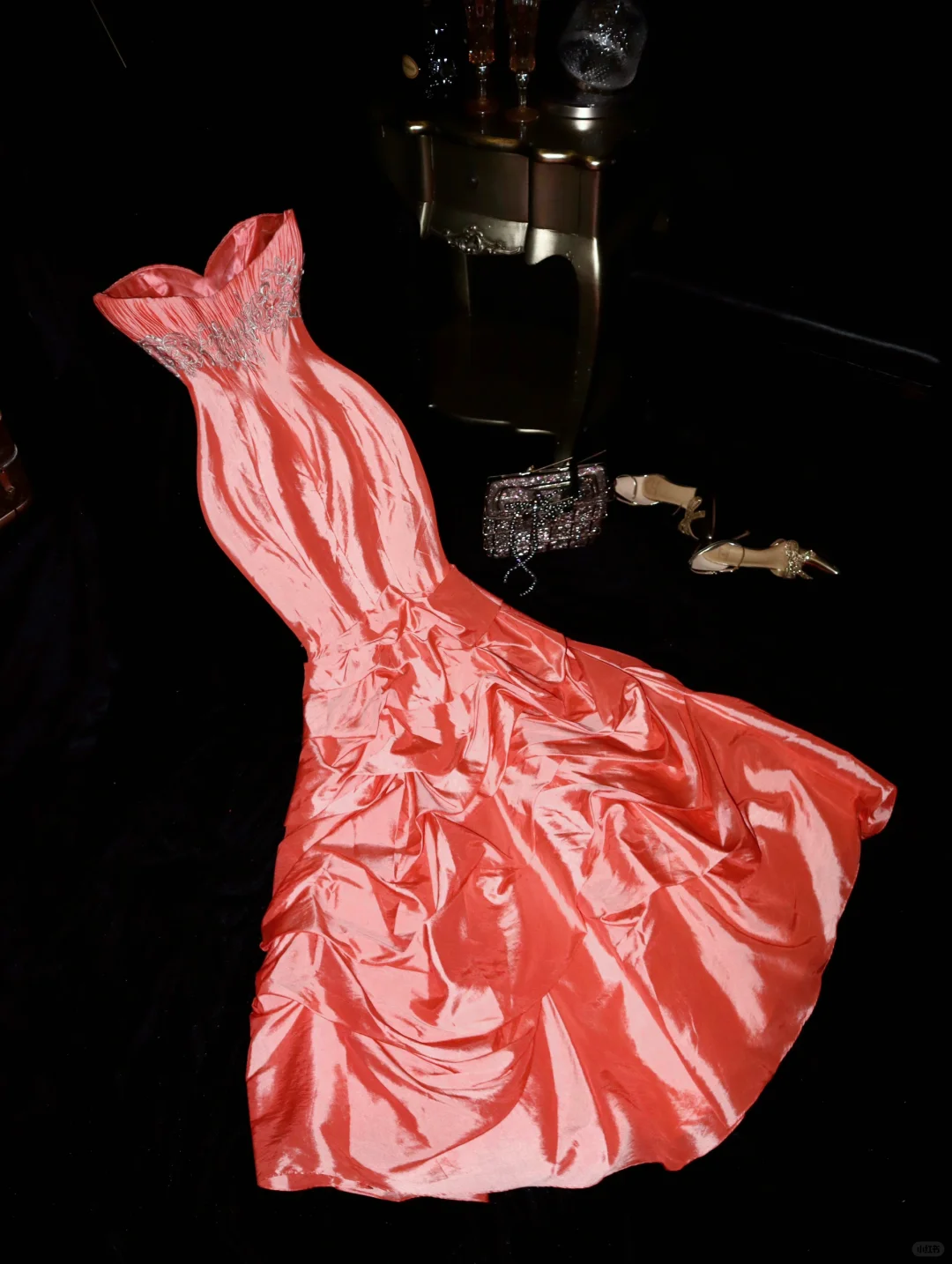 Vintage Mermaid Sweetheart Neck Beaded Satin Party Dress Evening Dress SH3064