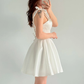 White A Line Bow Straps Satin Short Prom Dress Homecoming Dress SH6010