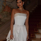 Cute A Line Strapless White Satin Short Homecoming Dress Birthday Dress SH2291