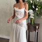 A Line Off the Shoulder White Chiffon Lace Long Wedding Dress with Slit SH4697