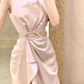 Light Pink A Line Straps Rhinestone Satin Prom Dress Evening Dress Formal Dress with Slit SH4085