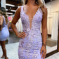 Purple Deep V Neck Homecoming Dress With Applique  SH732