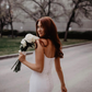 Elegant White Sheath Strapless Satin Long Train Wedding Dress SH7130