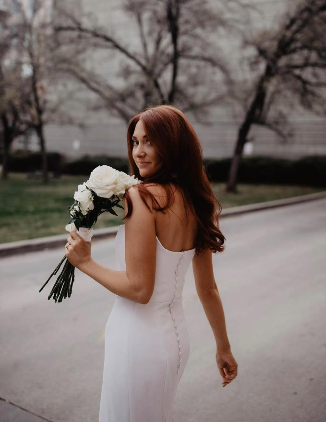 Elegant White Sheath Strapless Satin Long Train Wedding Dress SH7130