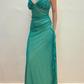 Vintage A Line Spaghetti Strap Rhinestone Green Chiffon Prom Dress Evening Dress SH2204