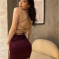 Sexy Burgundy Sheath Spaghetti Strap Satin Short Cocktail Dress Homecoming Dress SH4358