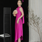 Simple Bright Pink A Line Spaghetti Strap Satin Prom Dress Evening Dress SH4211