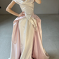 Unique Pink White Ombre A Line Off the Shoulder Pleated Satin Long Wedding Dress SH5152