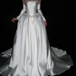 Elegant Ball Gown Strapless White Satin Long Train Wedding Dress SH8886