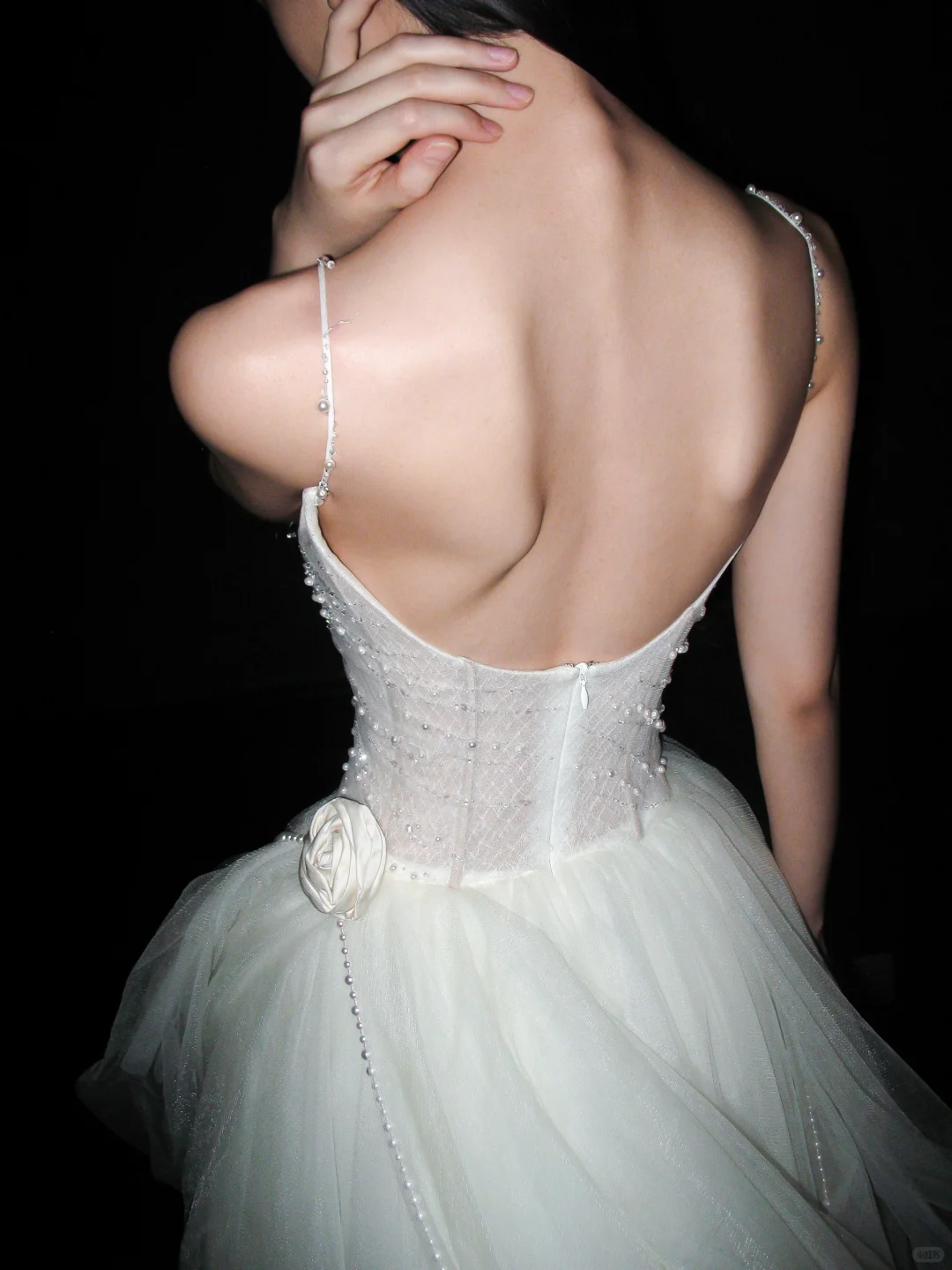 Pretty A Line Spaghetti Straps Pearl White Tulle Long Wedding Dress SH5962