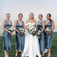 Cute Sheath V Neck Blue Satin Bridesmaid Dress Evening Dress SH2833