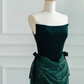 Green A Line Strapless Velvet Sequin Long Sweep Prom Dress Graduation Prom Dress SH2492