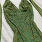 Vintage Sheath Halter Green Beaded Chiffon Open Back Evening Dress Party Dress SH2693