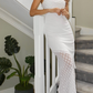 Elegant Sheath Spaghetti Strap White Chiffon Long Prom Dress Evening Dress SH2318
