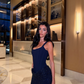 Dark Navy Blue Sheath Spaghetti Straps Sequin Satin Prom Dress SH8534