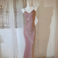 Pink Pretty Mermaid Spaghetti Strap Satin Prom Dress Evening Dress Formal Dress SH4084