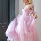 Star Sequin Pink A Line Straps Layered Tulle Date Dress Prom Dress Evening Dress SH3889